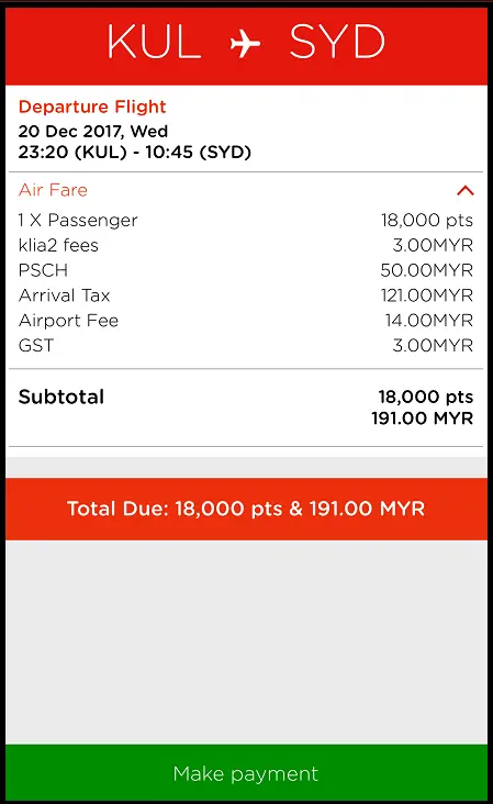 Air Asia flight payment