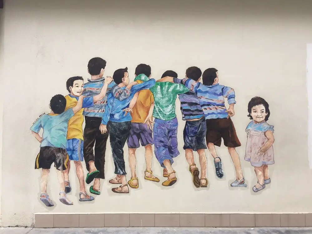 kids standing in a line street art ipoh malaysia