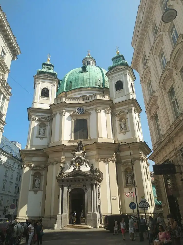 front-facing view of St. Peter's Catholic Church in Vienna, Austria